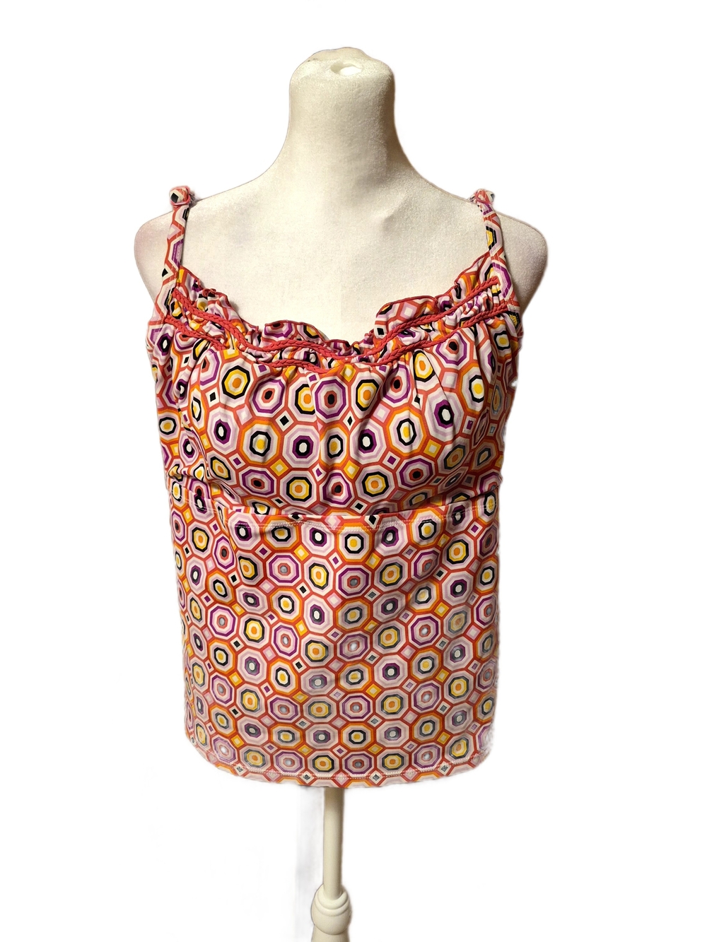 South Point Printed Swim Tankini with Ruffle Neckline - Pink Multi